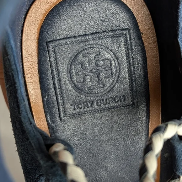 TORY BURCH Positano Suede Lace Up Platform Heel Women Sandals Size 9.5 Blue Beig - Picture 14 of 14